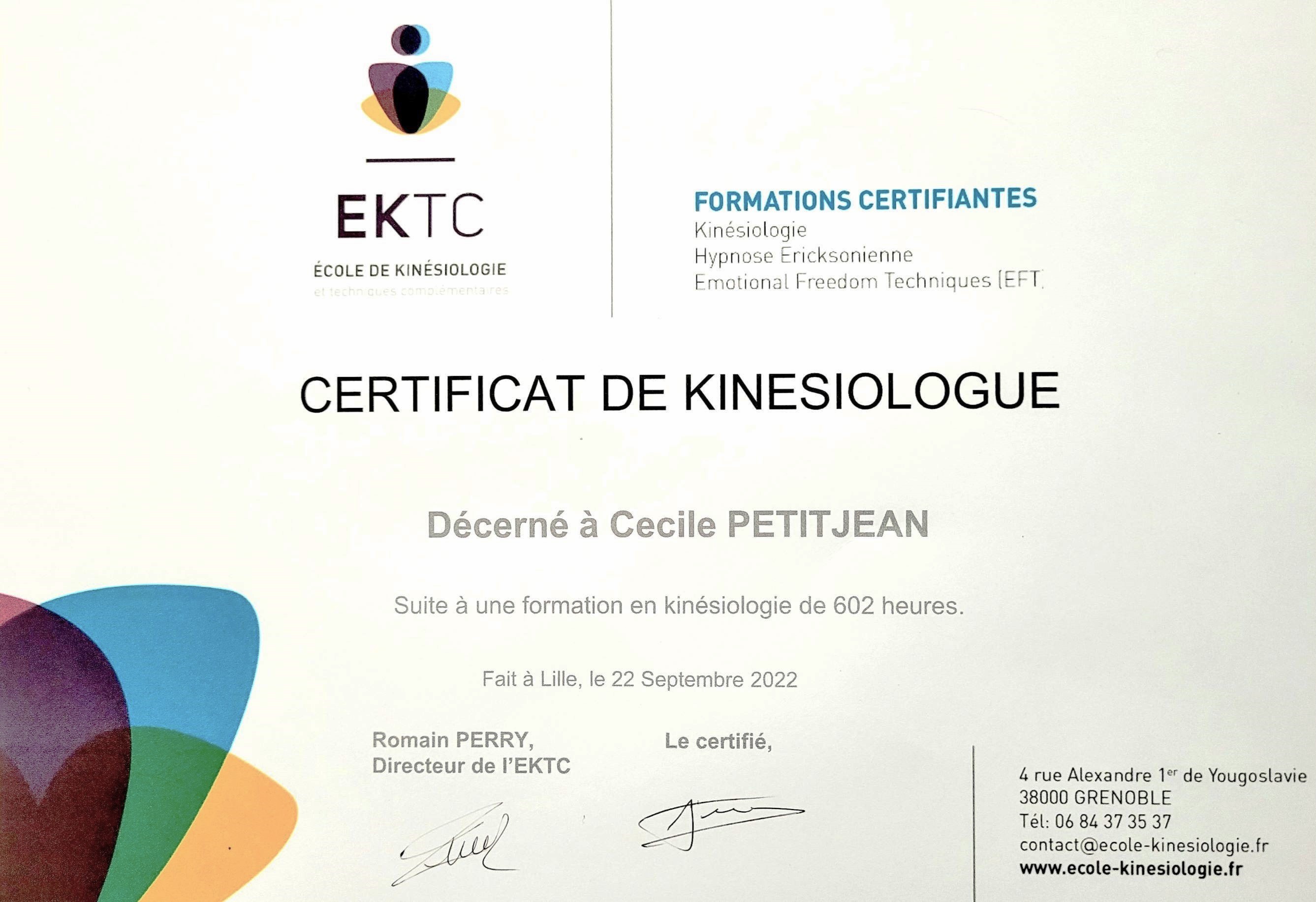 Certification de Kinésiologue